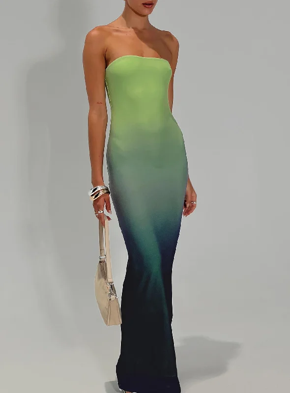 Party dresses for formal events with floral patterns and pastel colors -Stolen Love Strapless Maxi Dress Blue / Green Ombre Tall Party dresses for formal events with floral patterns and pastel colors -Stolen Love Strapless Maxi Dress Blue / Green Ombre Tall