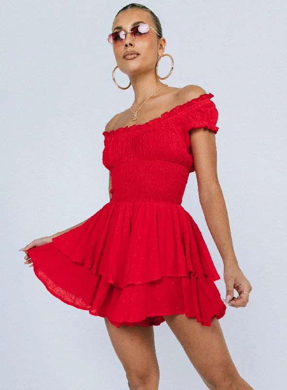 Birthday dresses with detachable trains -The Love Galore Romper Red