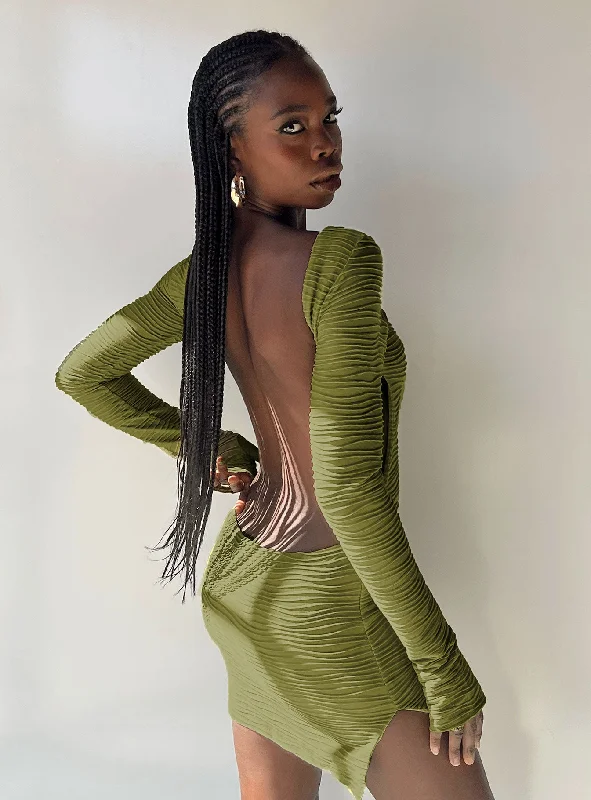 Corset dresses with eco-friendly materials and sustainable production for environmental responsibility and awareness -Ignite Mini Dress Green