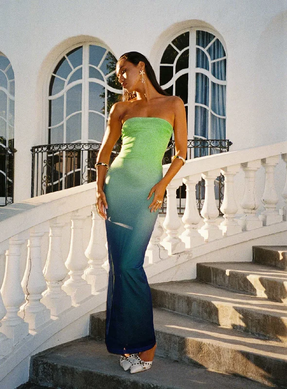 Prom dresses with convertible necklines and sleeves for flexibility -Stolen Love Strapless Maxi Dress Blue / Green Ombre