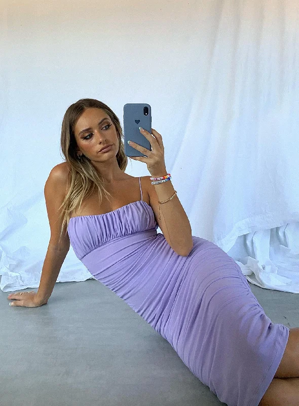 Corset dresses for formal events with pastel colors and floral patterns -Penney Midi Dress Purple