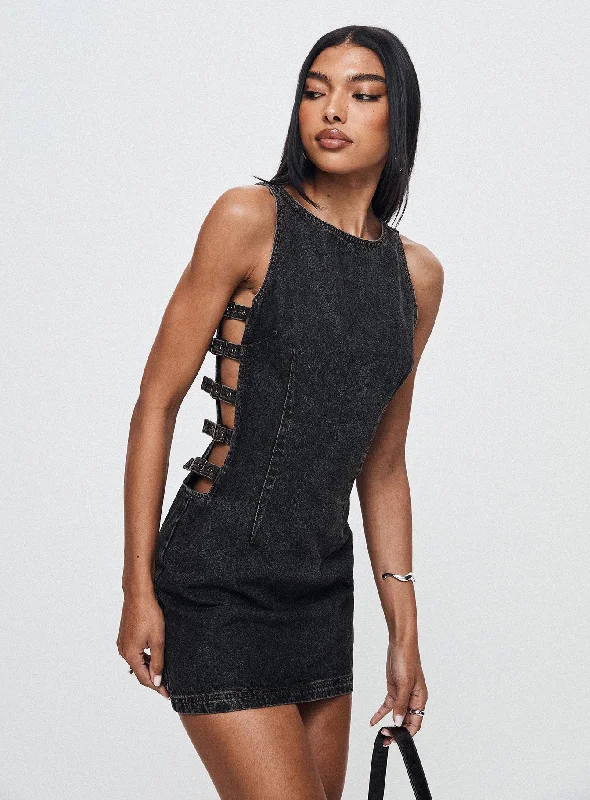 Birthday dresses for formal events with smart temperature regulation and comfort for optimal relaxation and well-being -Chatter Buckle Side Denim Mini Dress Charcoal Birthday dresses for formal events with smart temperature regulation and comfort for optimal relaxation and well-being -Chatter Buckle Side Denim Mini Dress Charcoal