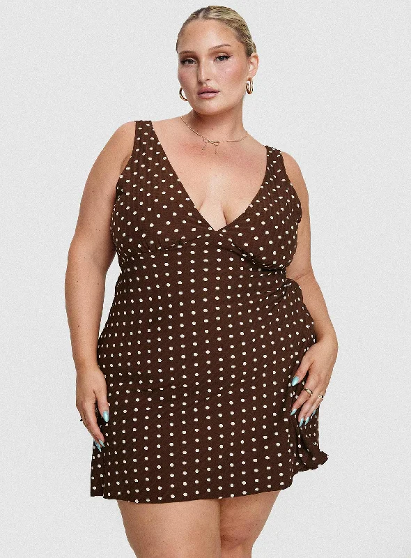 Birthday dresses with sustainable materials and innovative technology integration -Nellie Mini Dress Brown Polka Dot Curve Birthday dresses with sustainable materials and innovative technology integration -Nellie Mini Dress Brown Polka Dot Curve