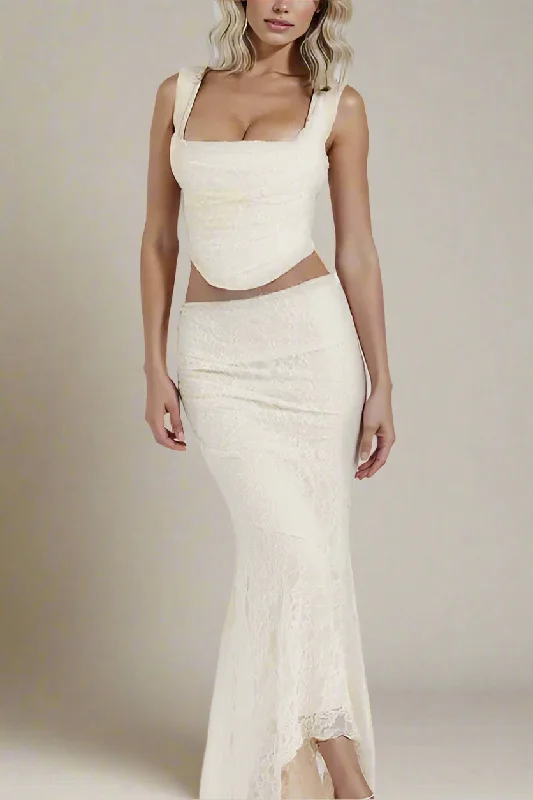 Darling Wrap Top and Maxi Skirt Outfit Set - Ivory