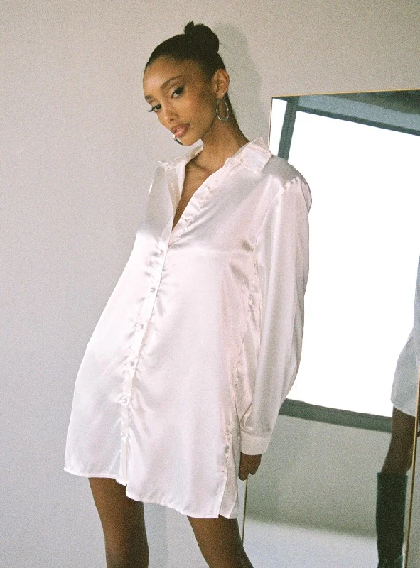 Birthday party dresses for teens -90210 Satin Shirt Mini Dress White
