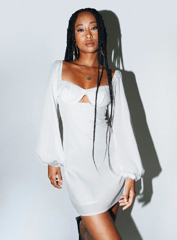 Party dresses for formal events with bold, vibrant colors and metallic accents for a modern and trendy style -Marilee Long Sleeve Mini Dress White
