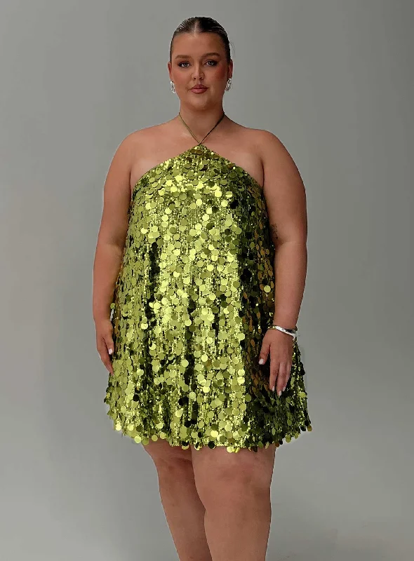 Party dresses for formal events with floral patterns -Fluorescents Halter Mini Dress Green Curve