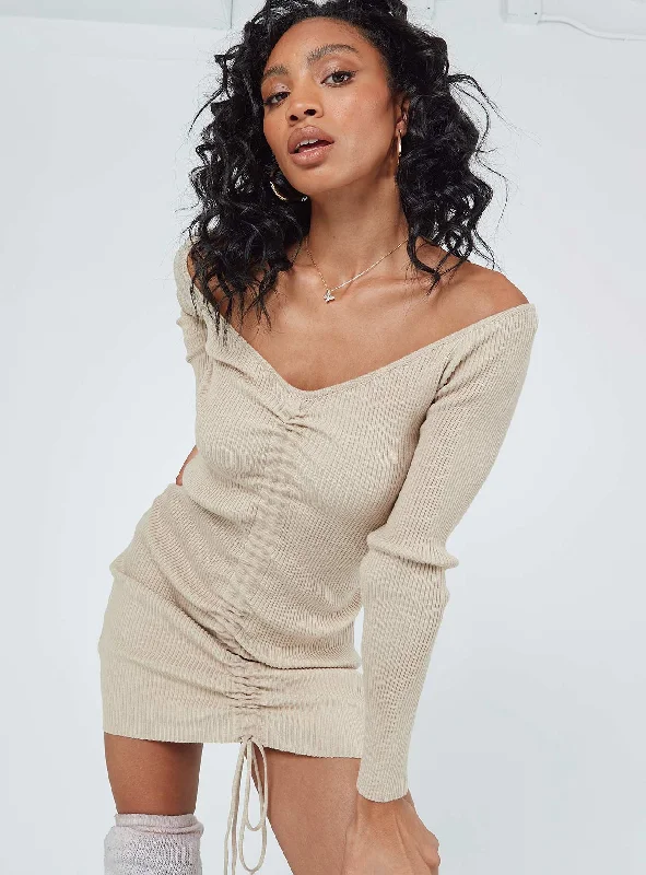 Corset dresses for formal events with bright colors and metallic accents for a modern and trendy style -Avanti Long Sleeve Mini Dress Beige Corset dresses for formal events with bright colors and metallic accents for a modern and trendy style -Avanti Long Sleeve Mini Dress Beige