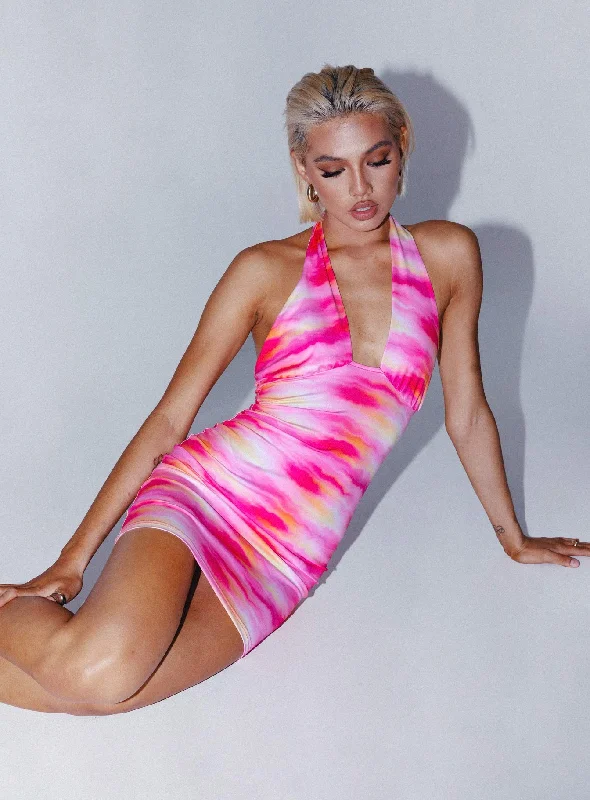 Corset dresses for formal events with bold, vibrant colors and metallic accents for a modern and trendy style -Imogen Sunset Print Mini Dress Pink Corset dresses for formal events with bold, vibrant colors and metallic accents for a modern and trendy style -Imogen Sunset Print Mini Dress Pink