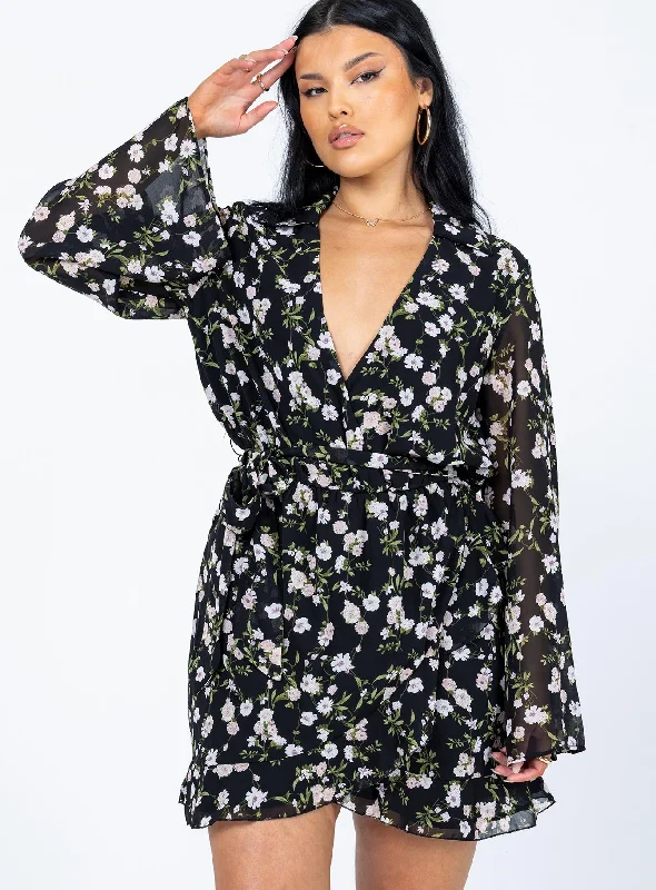 Birthday dresses with smart health monitoring features -Marty Long Sleeve Mini Dress Black Floral Birthday dresses with smart health monitoring features -Marty Long Sleeve Mini Dress Black Floral
