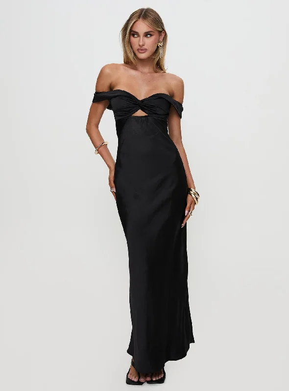 Formal gowns with sophisticated designs and luxurious fabrics for formal galas and events -Rava Off The Shoulder Maxi Dress Black