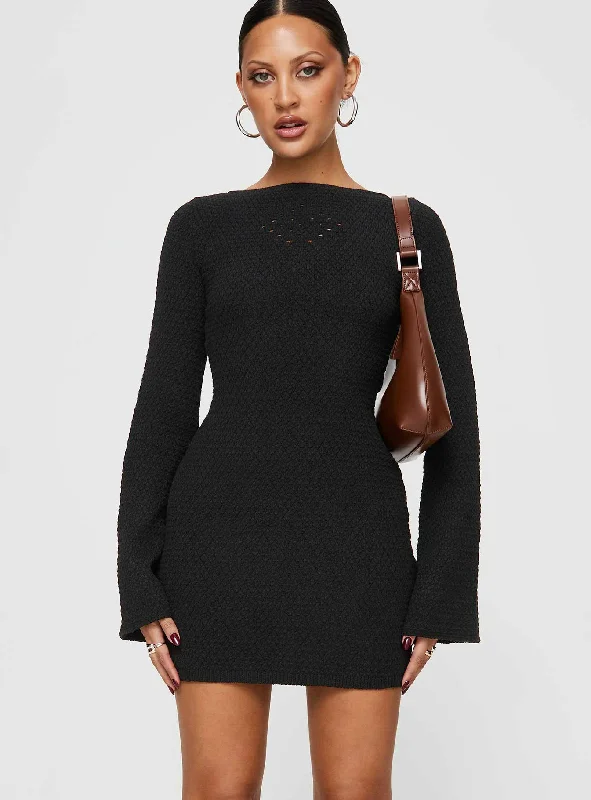 Birthday dresses for special occasions with custom designs and embroidery -Malcalm Long Sleeve Mini Dress Black Birthday dresses for special occasions with custom designs and embroidery -Malcalm Long Sleeve Mini Dress Black