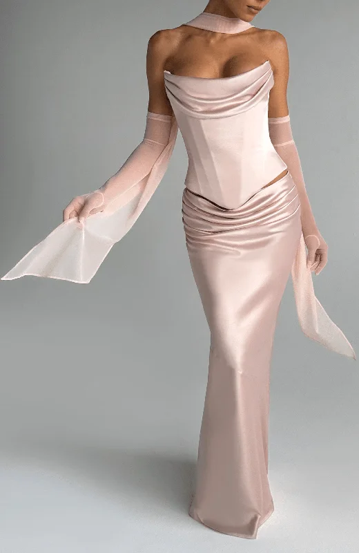 Wedding guest dresses with built-in shapewear- -Ayla Scarf - Soft Peach