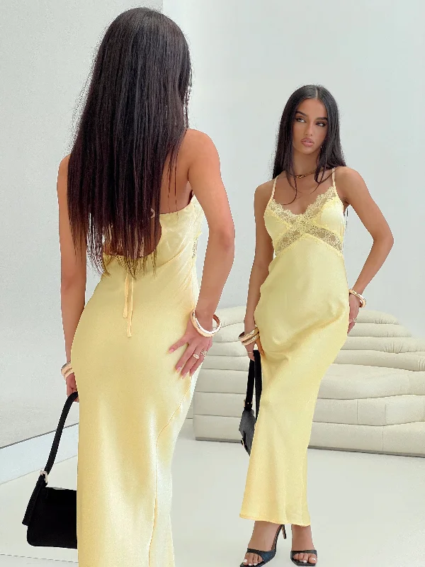 Formal party dresses with sophisticated designs and luxurious fabrics for formal galas -Treasure Bias Cut Maxi Dress Lemon Formal party dresses with sophisticated designs and luxurious fabrics for formal galas -Treasure Bias Cut Maxi Dress Lemon