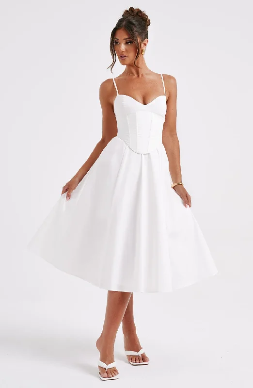Wedding dresses with cap sleeves and lace -Mariella Midi Dress - Ivory
