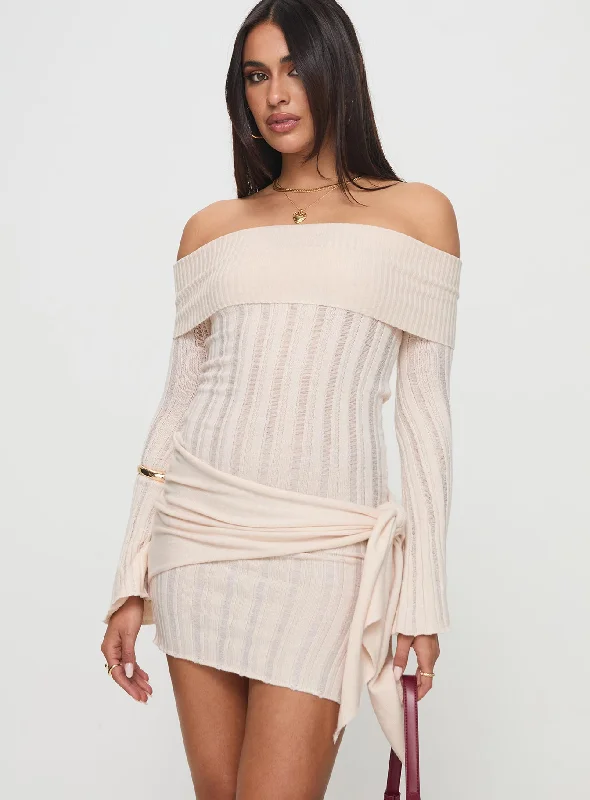 Prom dresses for plus-size women with supportive and flattering silhouettes for confidence -Oalie Off The Shoulder Mini Dress Cream