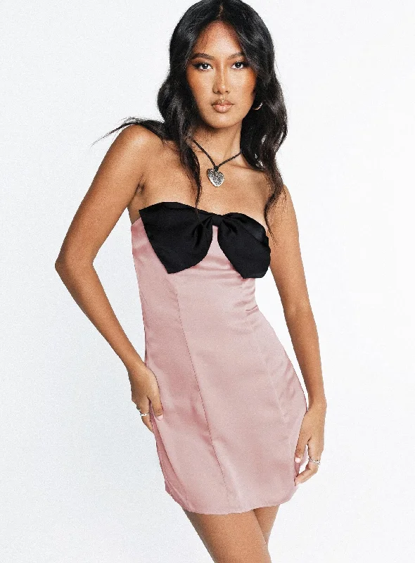 Party dresses with metallic accents -Kesy Bow Tie Mini Dress Pink / Black