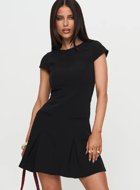 Plus-size party dresses for women -Kolette Pleat Mini Dress Black