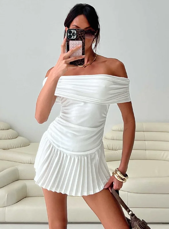 Best graduation dresses for military uniform combinations- -Lucianne Off The Shoulder Mini Dress White Best graduation dresses for military uniform combinations- -Lucianne Off The Shoulder Mini Dress White
