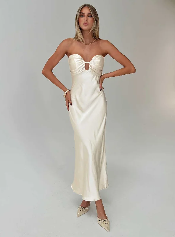 Formal dresses for formal events with pastel colors and floral patterns for a fresh look -Cyprian Strapless Maxi Dress Champagne Formal dresses for formal events with pastel colors and floral patterns for a fresh look -Cyprian Strapless Maxi Dress Champagne