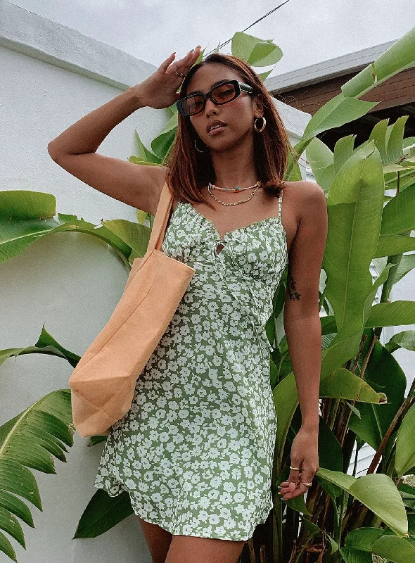 Formal party dresses for formal galas with unique cultural influences and traditional styles for cultural heritage and identity -Tasmin Mini Dress Green Floral
