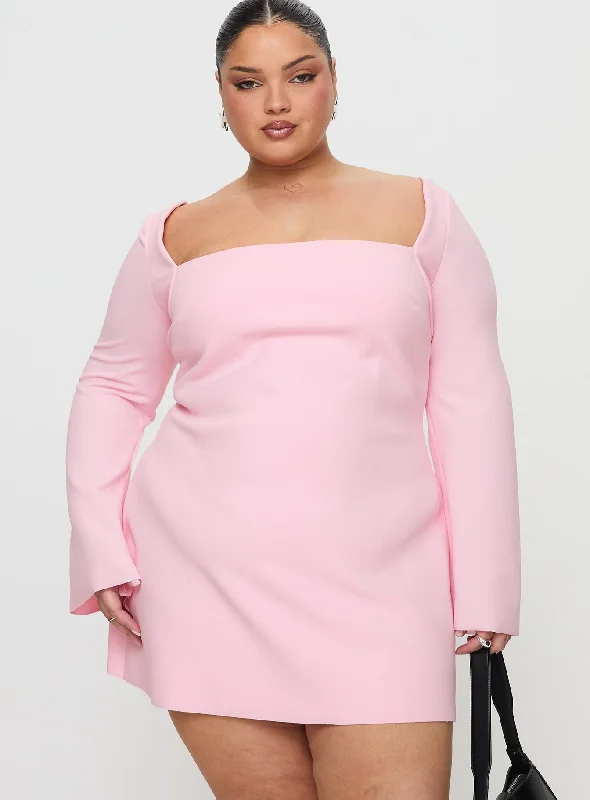 Birthday dresses for special occasions with custom designs and embroidery for exclusivity -Bombshell Long Sleeve Mini Dress Pink Curve Birthday dresses for special occasions with custom designs and embroidery for exclusivity -Bombshell Long Sleeve Mini Dress Pink Curve