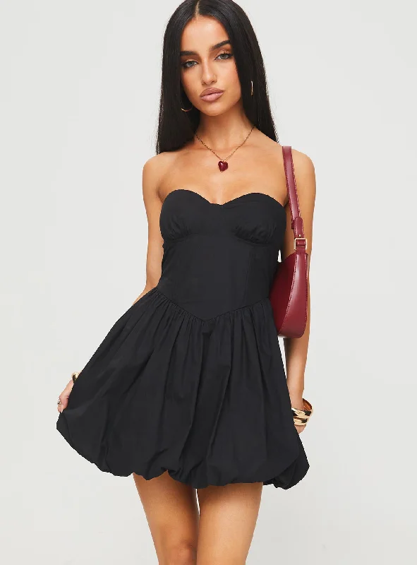 Party dresses with eco-friendly materials and sustainable production -Zafira Strapless Bubble Hem Mini Dress Black Party dresses with eco-friendly materials and sustainable production -Zafira Strapless Bubble Hem Mini Dress Black
