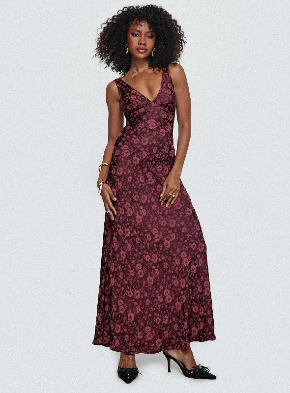 Birthday dresses for summer with sun protection and breathable fabrics for comfort and safety -Nell Jacquard Maxi Dress Burgundy Birthday dresses for summer with sun protection and breathable fabrics for comfort and safety -Nell Jacquard Maxi Dress Burgundy