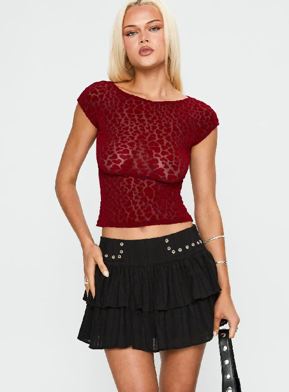 Affordable birthday dresses under $50 -Fire Sign Studded Tiered Mini Skirt Black