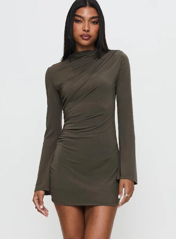 Formal party dresses with luxurious fabrics and sophisticated designs for formal events and galas -Arte Deco Long Sleeve Mini Dress Mocha Formal party dresses with luxurious fabrics and sophisticated designs for formal events and galas -Arte Deco Long Sleeve Mini Dress Mocha