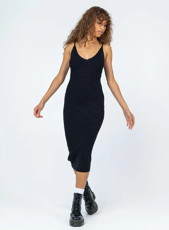 Corset dresses with sustainable materials and innovative designs -Oxford Midi Dress Black