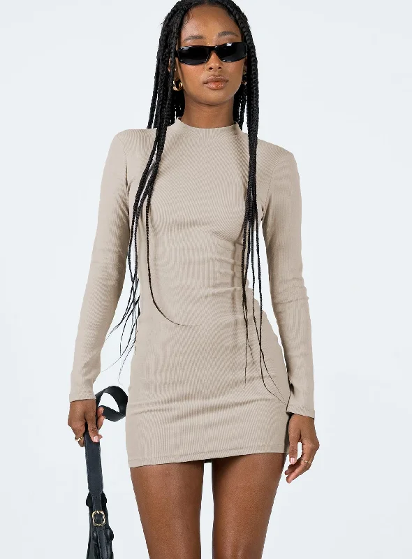 Corset dresses for formal events with pastel colors -Diani Long Sleeve Mini Dress Beige