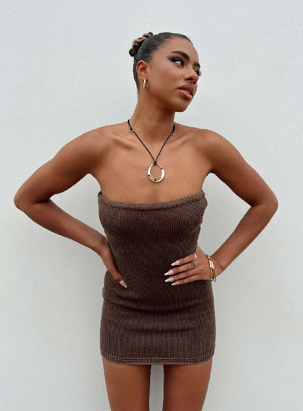 Corset dresses for special occasions with custom designs -Flow Strapless Mini Dress Brown