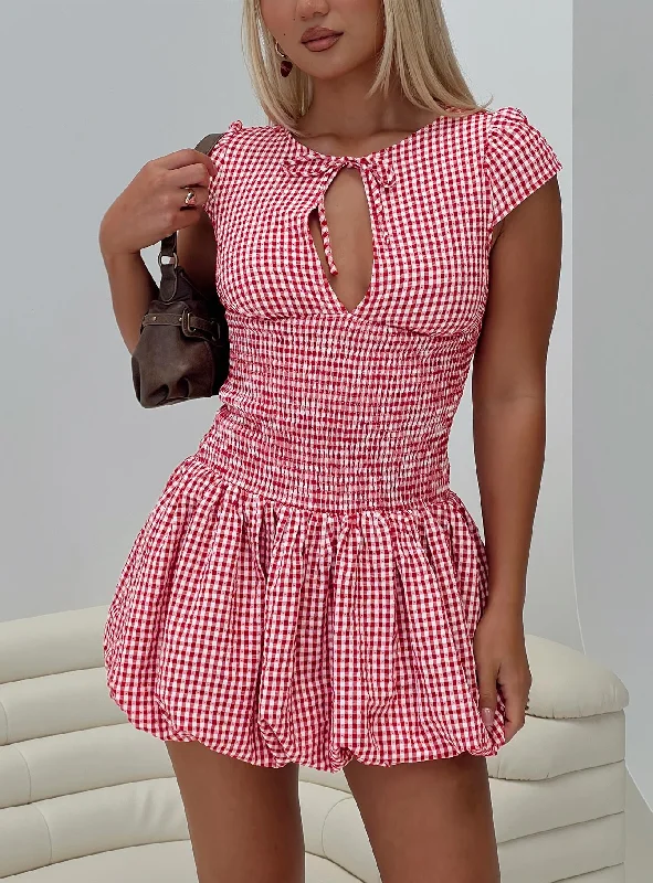 Birthday dresses with metallic colors and sequins for formal parties and special occasions to dazzle and impress -Ladybug Gingham Mini Dress Red Birthday dresses with metallic colors and sequins for formal parties and special occasions to dazzle and impress -Ladybug Gingham Mini Dress Red