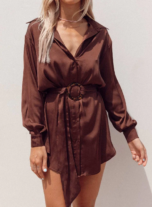 Party dresses with convertible necklines and sleeves for versatility and styling flexibility -Leighton Mini Dress Brown
