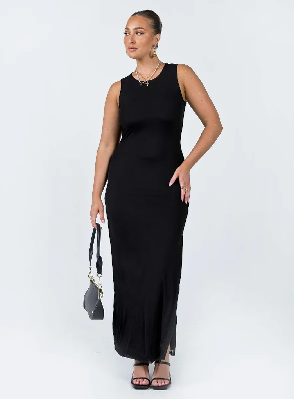 Corset dresses for formal events with pastel colors -Brenly Mesh Maxi Dress Black