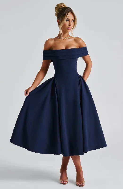 Party dresses for formal events with elegant silhouettes and vintage-inspired styles for a timeless and refined look -Miranda Midi Dress - Navy Party dresses for formal events with elegant silhouettes and vintage-inspired styles for a timeless and refined look -Miranda Midi Dress - Navy