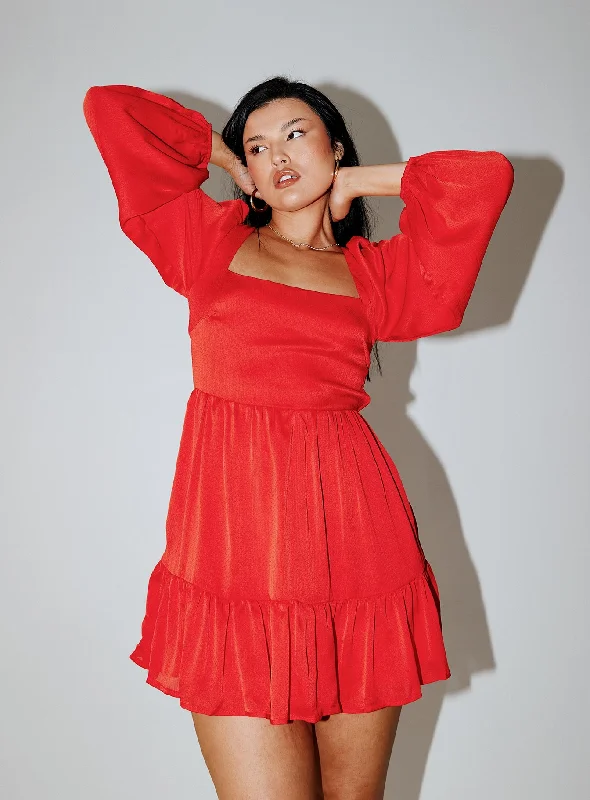 Party dresses for special occasions with custom designs and embroidery for exclusivity and uniqueness -Tropez Long Sleeve Mini Dress Red Party dresses for special occasions with custom designs and embroidery for exclusivity and uniqueness -Tropez Long Sleeve Mini Dress Red