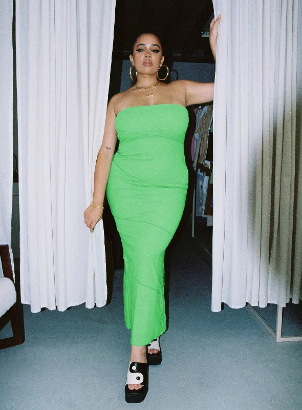 Corset dresses with satin and metallic accents -Oscar Midi Dress Green Curve