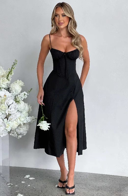 Party dresses for formal events with elegant silhouettes and vintage-inspired styles for a timeless look -Deanna Midi Dress - Black