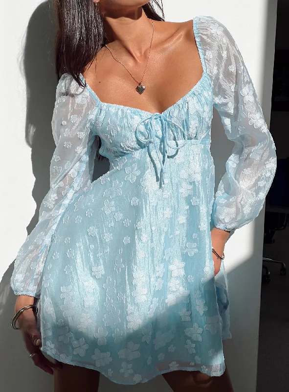 Party dresses with sustainable materials and innovative technology integration for modern style and sustainability -Marceau Long Sleeve Mini Dress Blue