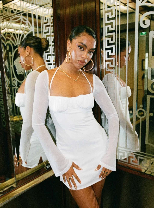 Party dresses with unique cultural influences and traditional styles -Dyer Sheer Sleeve Mini Dress White Party dresses with unique cultural influences and traditional styles -Dyer Sheer Sleeve Mini Dress White