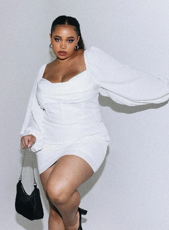 Corset dresses with convertible necklines and sleeves -Lillie Long Sleeve Mini Dress White Curve Corset dresses with convertible necklines and sleeves -Lillie Long Sleeve Mini Dress White Curve