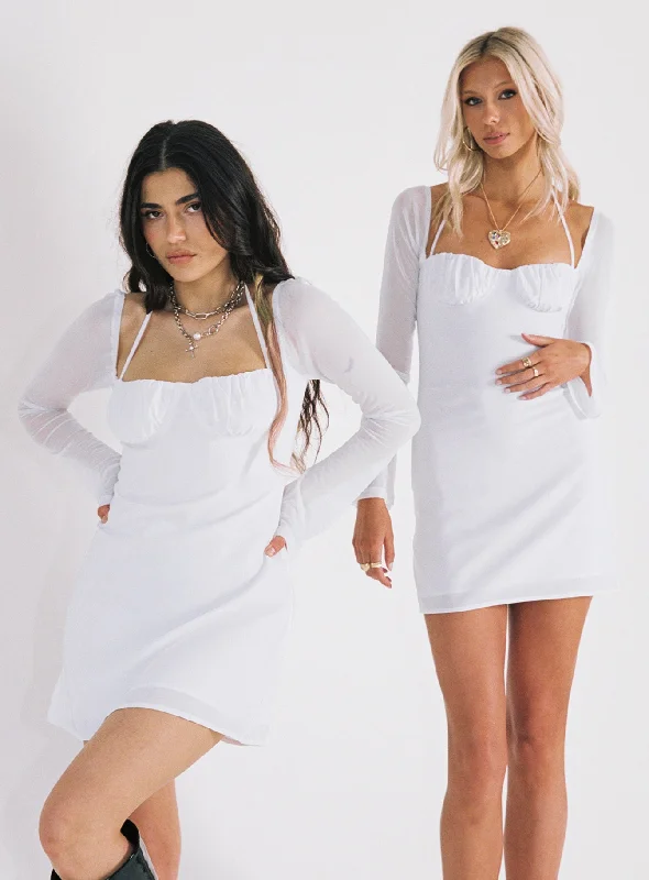 Birthday dresses with unique accessories and embellishments for special occasions and events to stand out -Dyer Sheer Sleeve Mini Dress White Petite Birthday dresses with unique accessories and embellishments for special occasions and events to stand out -Dyer Sheer Sleeve Mini Dress White Petite