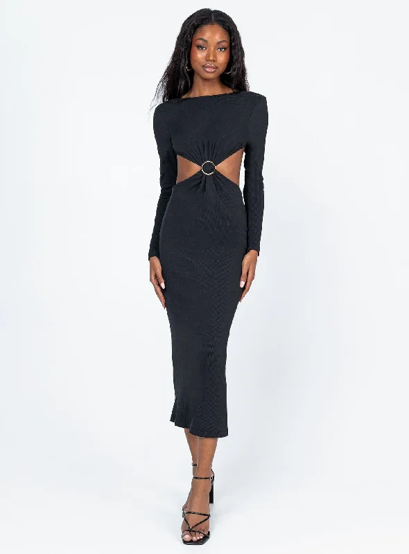 Formal corset dresses with luxurious fabrics and sophisticated designs for formal events and high-end galas -Hunter Midi Dress Black Formal corset dresses with luxurious fabrics and sophisticated designs for formal events and high-end galas -Hunter Midi Dress Black