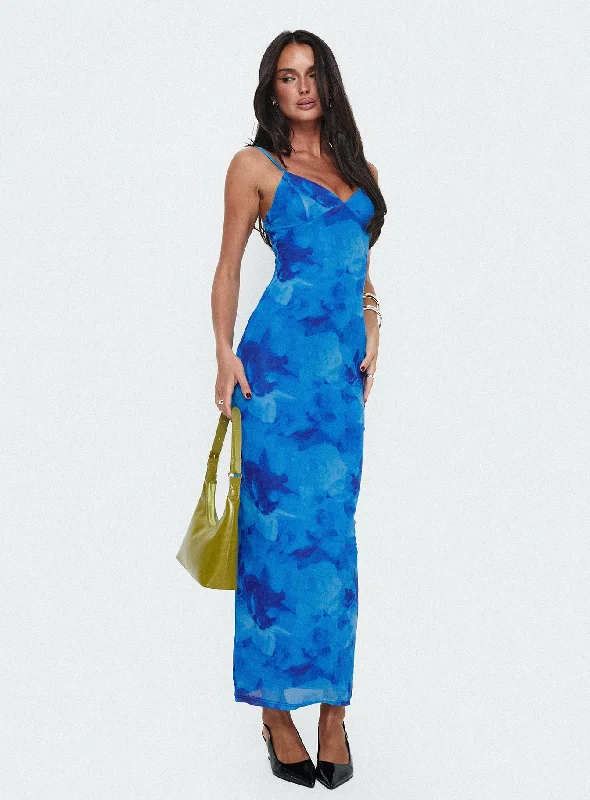 Prom dresses with pastel florals for spring -Hathaway Maxi Dress Blue Floral